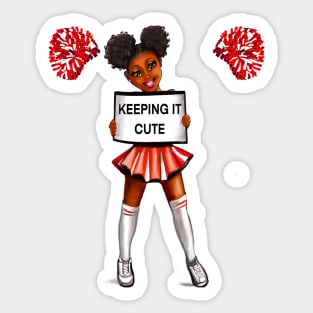Inspirational motivational affirmation black anime girl cheerleader with Afro hair in puffs, brown eyes and dark brown skin side profile. Hair love ! Sticker